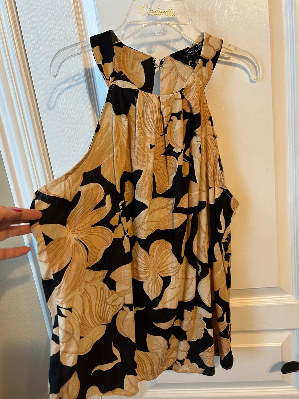 Rachel Zoe Linen Blend Black and Beige Halter - Large